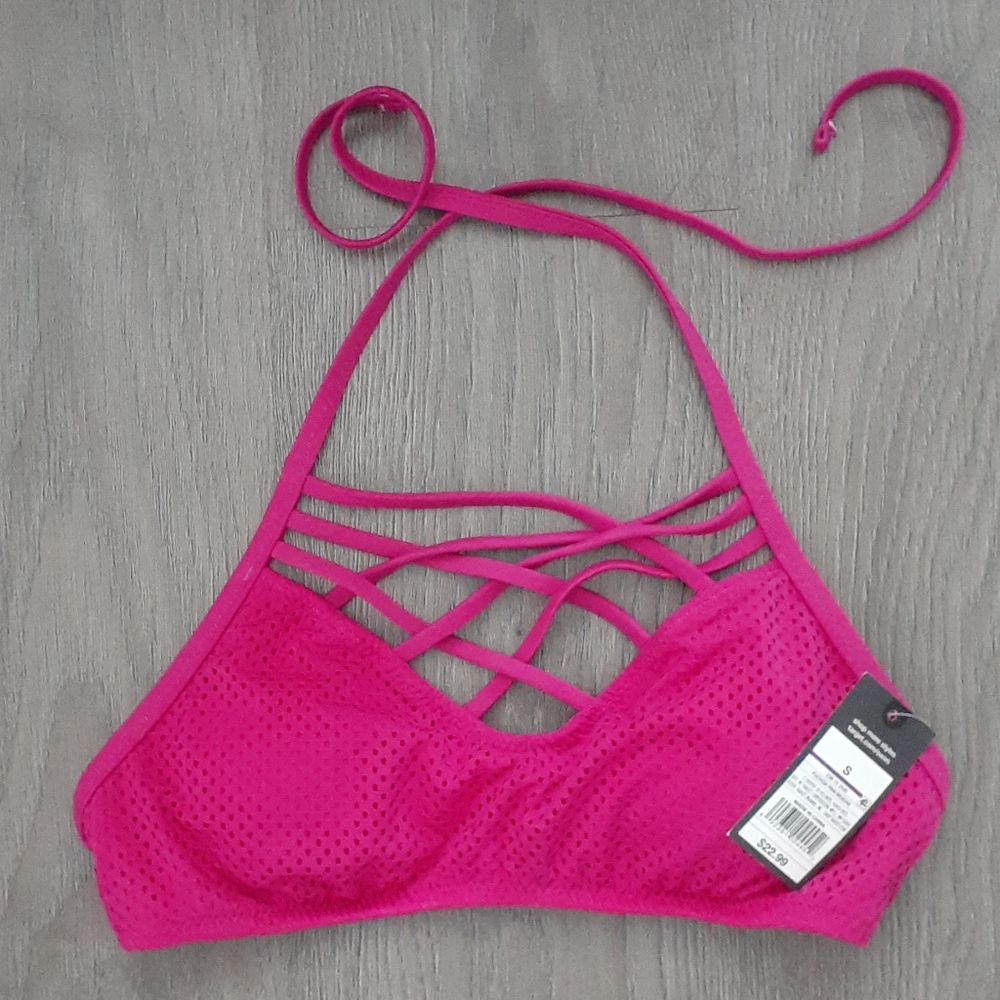 NWT Mossimo Hot Pink Strappy Halter Bikini Top